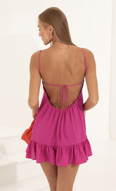 Crepe Baby Doll Ruffle Dress in Pink